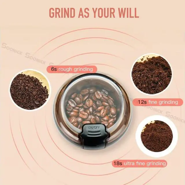 Alt view image 4 of 6 - Portable Coffee Grinder Multifunction Stainless Steel Blade Electric Coffee Machine with Grinder for Home Kitchen Office