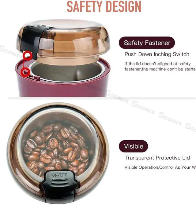 Alt view image 5 of 6 - Portable Coffee Grinder Multifunction Stainless Steel Blade Electric Coffee Machine with Grinder for Home Kitchen Office