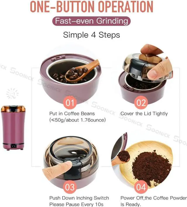 Alt view image 3 of 6 - Portable Coffee Grinder Multifunction Stainless Steel Blade Electric Coffee Machine with Grinder for Home Kitchen Office - purple
