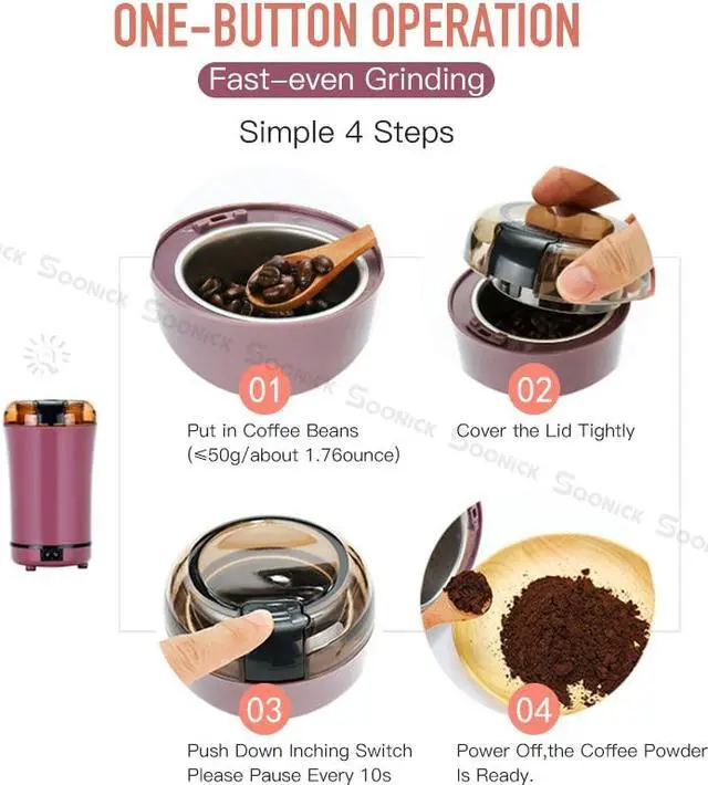 Alt view image 3 of 6 - Portable Coffee Grinder Multifunction Stainless Steel Blade Electric Coffee Machine with Grinder for Home Kitchen Office