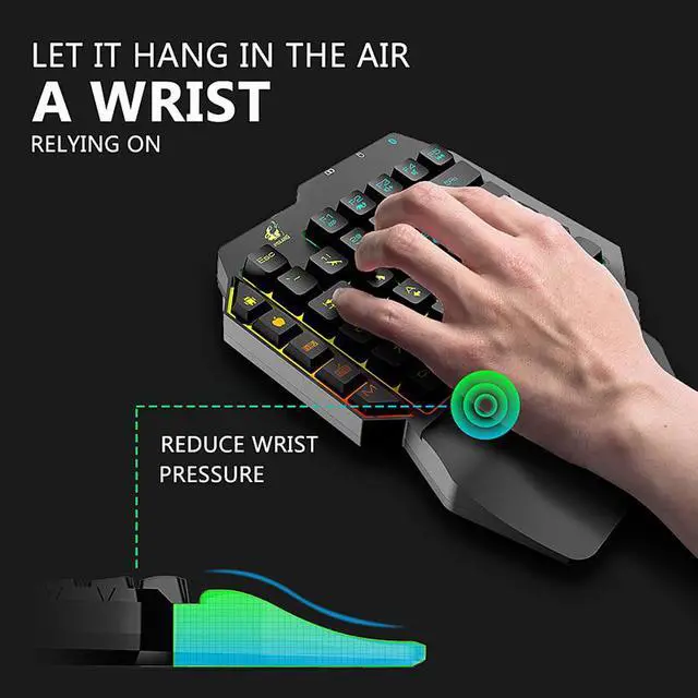 Alt view image 4 of 7 - Wired Gaming Keyboard LED 35 Keys Single Hand Keyboard with Backlight USB Ergonomic Support Mechanical Feeling For PUBG LOL Game