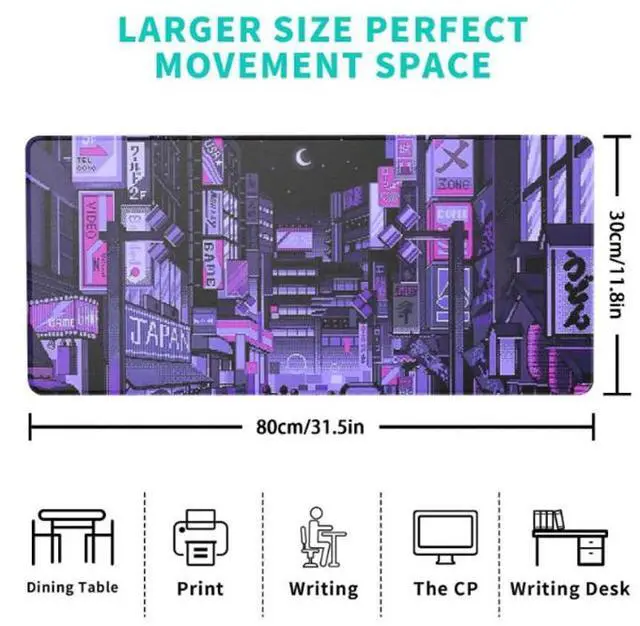 Alt view image 3 of 7 - Sovawin Cyberpunk Urban Street Smooth Surface Pattern on the Bottom of the Anti-friction Rubber Mouse Pad for Desk PC Purple-blue