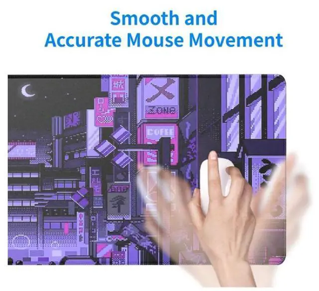 Alt view image 4 of 7 - Sovawin Cyberpunk Urban Street Smooth Surface Pattern on the Bottom of the Anti-friction Rubber Mouse Pad for Desk PC Purple-blue