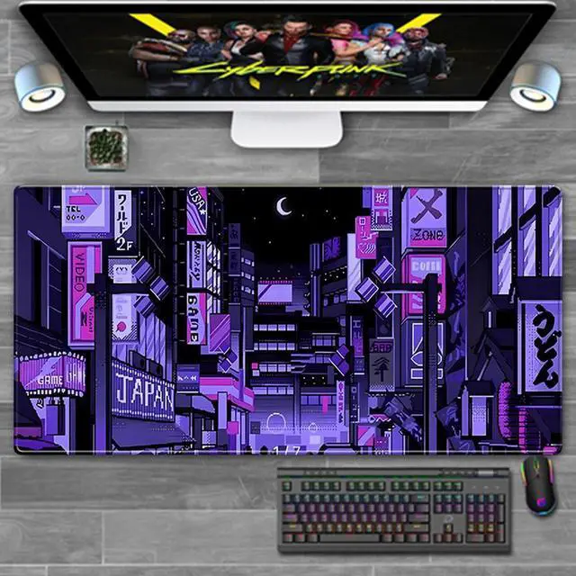 Alt view image 2 of 7 - Sovawin Cyberpunk Urban Street Smooth Surface Pattern on the Bottom of the Anti-friction Rubber Mouse Pad for Desk PC Purple-blue