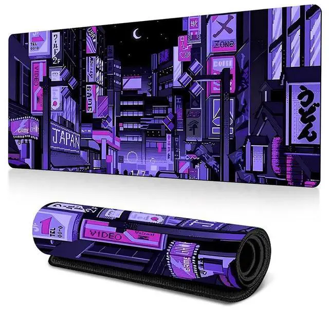 Main image of Sovawin Cyberpunk Urban Street Smooth Surface Pattern on the Bottom of the Anti-friction Rubber Mouse Pad for Desk PC Purple-blue