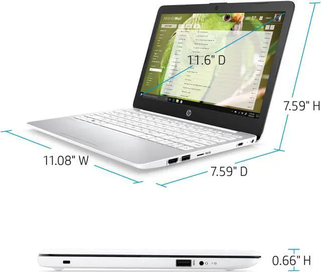 Alt view image 5 of 6 - HP Stream 11.6" HD Laptop, Intel Celeron N4000, 4GB RAM 64GB eMMC, Intel UHD Graphics 600, Windows10 S, Diamond White, Bundle with Pearlite Tech 128GB Micro SD Card & 4 Port USB Hub & LED Light