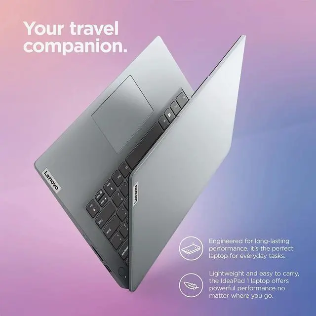 Alt view image 4 of 6 - Lenovo Ideapad 1i 14" HD Laptop Computer for Home Office, Quad Core Intel Pentium Silver N5030, 4GB RAM, 128GB eMMC, Wi-Fi, Bluetooth 5, Webcam, Windows 11 Home in S Mode, Bundle with Battery