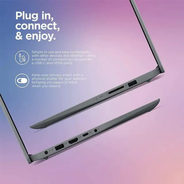 Alt view image 5 of 6 - Lenovo Ideapad 1i 14" HD Laptop Computer for Home Office, Quad Core Intel Pentium Silver N5030, 4GB RAM, 128GB eMMC, Wi-Fi, Bluetooth 5, Webcam, Windows 11 Home in S Mode, Bundle with Battery