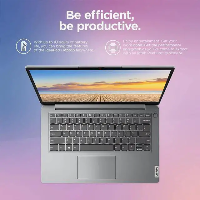 Alt view image 3 of 6 - Lenovo Ideapad 1i 14" HD Laptop Computer for Home Office, Quad Core Intel Pentium Silver N5030, 4GB RAM, 128GB eMMC, Wi-Fi, Bluetooth 5, Webcam, Windows 11 Home in S Mode, Bundle with Battery