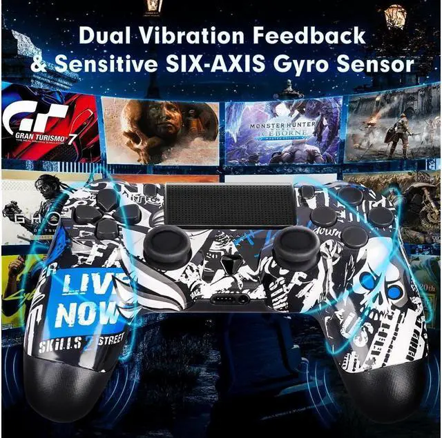 Alt view image 3 of 7 - Wireless Controller for PS4 Remote, Bluetooth Gamepad Six-Axis Motion Gaming Control Touch Pad for Playstation 4/Slim/Pro/PC, Dual Vibration Shock, Stereo Headset Jack, Speaker, Blue Skull