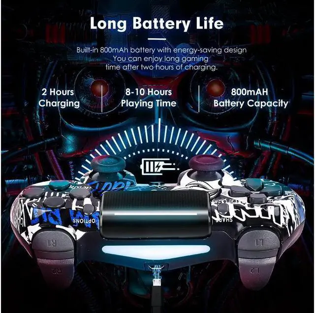 Alt view image 4 of 7 - Wireless Controller for PS4 Remote, Bluetooth Gamepad Six-Axis Motion Gaming Control Touch Pad for Playstation 4/Slim/Pro/PC, Dual Vibration Shock, Stereo Headset Jack, Speaker, Blue Skull