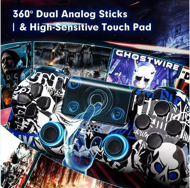 Alt view image 5 of 7 - Wireless Controller for PS4 Remote, Bluetooth Gamepad Six-Axis Motion Gaming Control Touch Pad for Playstation 4/Slim/Pro/PC, Dual Vibration Shock, Stereo Headset Jack, Speaker, Blue Skull