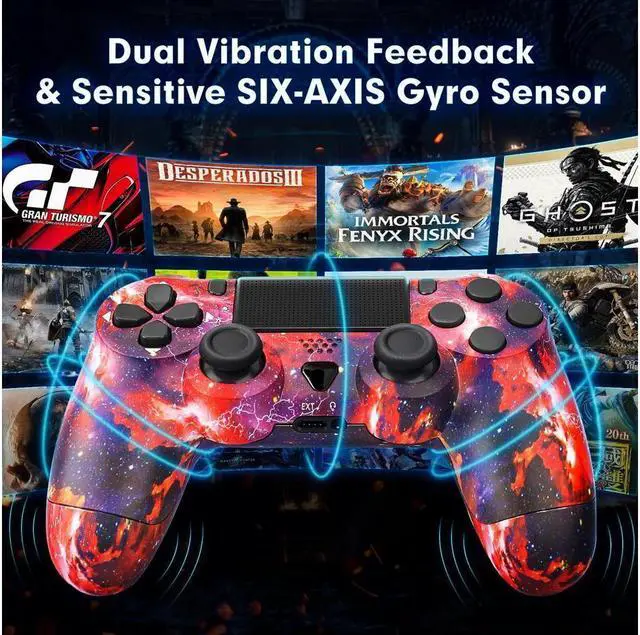 Alt view image 3 of 7 - Wireless Controller for PlayStation 4 Remote, Bluetooth Gamepad Six-Axis Motion Gaming Control Touch Pad for PS 4/Slim/Pro/PC, Dual Vibration Shock, Speaker, Stereo Headset Jack, Red Galaxy