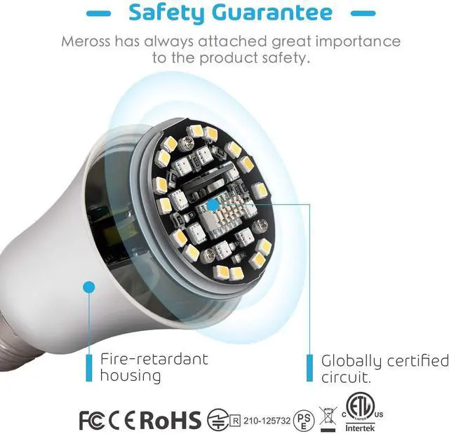 Alt view image 2 of 7 - meross MSL120KIT Smart Wi-Fi LED Bulb, Multiple Colors, 2700K-6500K RGB, 810 Lumens 60W Equivalent, Compatible with Alexa, Google Assistant and IFTTT, E26 Light Bulb(2 pieces)