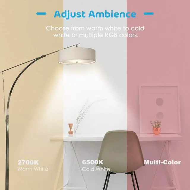 Alt view image 6 of 7 - meross MSL120KIT Smart Wi-Fi LED Bulb, Multiple Colors, 2700K-6500K RGB, 810 Lumens 60W Equivalent, Compatible with Alexa, Google Assistant and IFTTT, E26 Light Bulb(2 pieces)