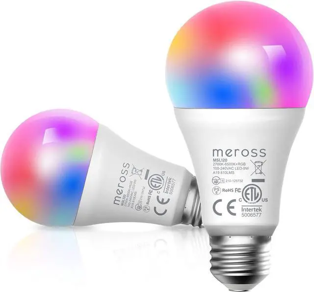 Main image of meross MSL120KIT Smart Wi-Fi LED Bulb, Multiple Colors, 2700K-6500K RGB, 810 Lumens 60W Equivalent, Compatible with Alexa, Google Assistant and IFTTT, E26 Light Bulb(2 pieces)