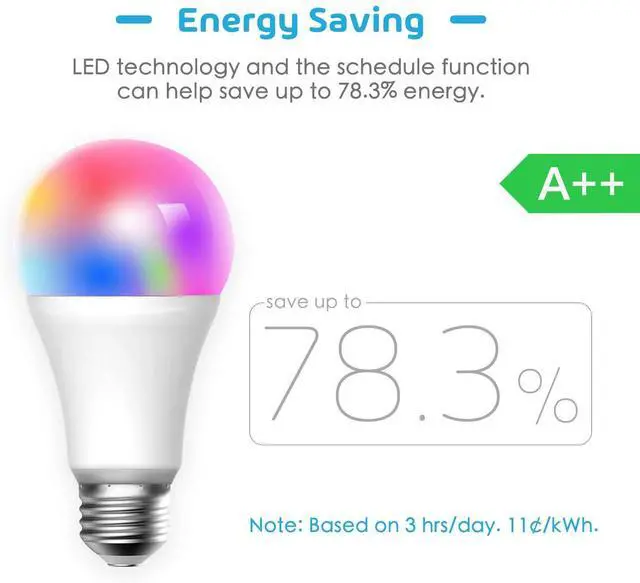 Alt view image 3 of 7 - meross MSL120KIT Smart Wi-Fi LED Bulb, Multiple Colors, 2700K-6500K RGB, 810 Lumens 60W Equivalent, Compatible with Alexa, Google Assistant and IFTTT, E26 Light Bulb(2 pieces)