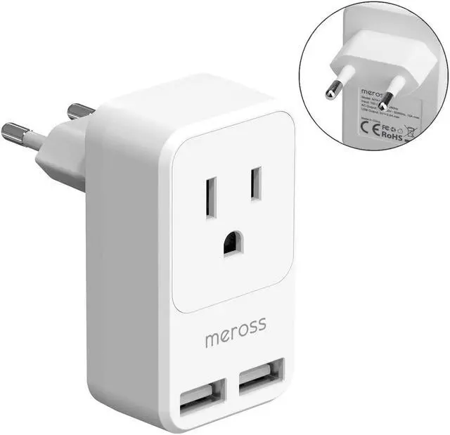 Alt view image 3 of 7 - World Travel Plug Adapter, meross International Power Plug with 2 USB, USA to Most Europe, Asia Outlet Adapter, Lightweight, Compact Size, Power Adapter for EU Type C Country