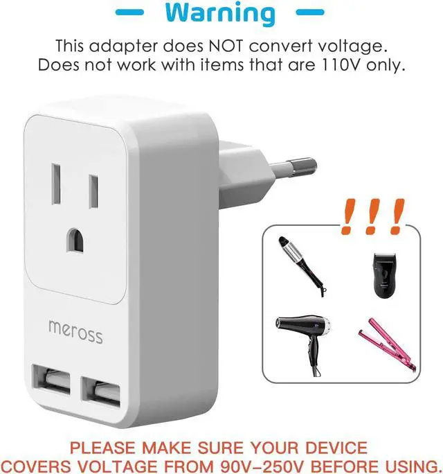 Alt view image 3 of 7 - [2 Pack] Travel Plug Adapter, Meross International Power Plug with 2 USB, USA to Most Europe Outlet Adapter, Lightweight, Compact Size, Power Adapter for EU Type C Country - 2 Pack
