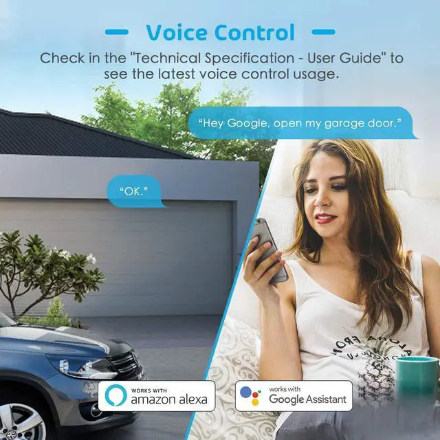 Alt view image 6 of 7 - [Non-Homekit Version] meross MSG100 Smart Wi-Fi Garage Door Opener Remote, APP Control, Compatible with Alexa, Google Assistant and IFTTT, No Hub Needed