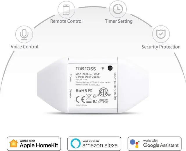 Alt view image 2 of 7 - meross Smart Garage Door Opener Remote, Compatible with Apple HomeKit, Amazon Alexa, Google Assistant, SmartThings, Multiple Notification Modes, No Hub Needed