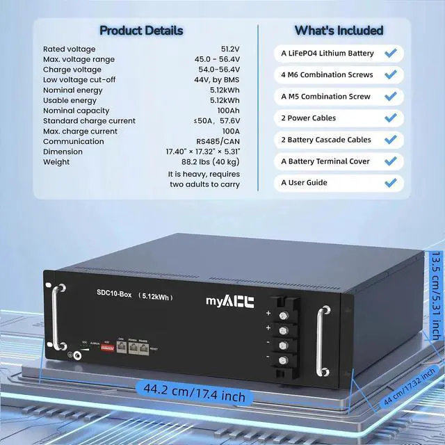 Alt view image 5 of 7 - 48V 100Ah LiFePO4 Lithium Battery, UL1973 IEC62477 IEC62619 CE-EMC VDE2510-50 CEI0-21 UKCA UN38.3 Listed, 5120Wh, Built-in 100A BMS, 8-DIP, Perfect for Solar Energy Storage, Home Backup Power Off-Grid