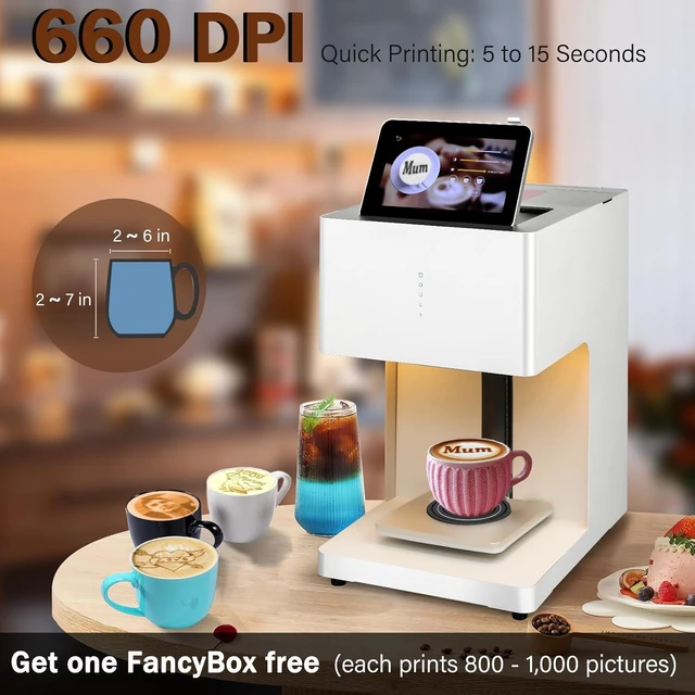 Alt view image 2 of 7 - Portable Auto Coffee Latte Art Maker, Coffee Printer, Smart Food Printer, 600DPI, WiFi, Selfie DIY Custom Designs, Prints on Coffee / Beverage Foam & Desserts for Party Weddings Ships to Hawaii Only