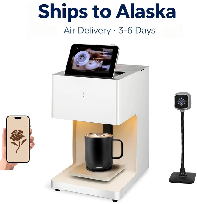 Main image of Portable Auto Coffee Latte Art Maker, Coffee Printer, Smart Food Printer, 600DPI, WiFi, Selfie DIY Custom Designs, Prints on Coffee / Beverage Foam & Desserts for Party Weddings Ships to Alaska Only
