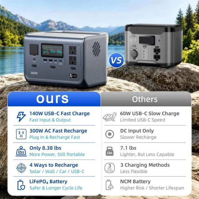 Alt view image 6 of 7 - Ark300 Upgraded 2026 Ultra-Light 8.4lbs Portable Power Station |288Wh Long-Life LiFePO4 Battery, 1.5Hr FastRecharge, 300W Solar Generator for Camping, RV, CPAP & Outages