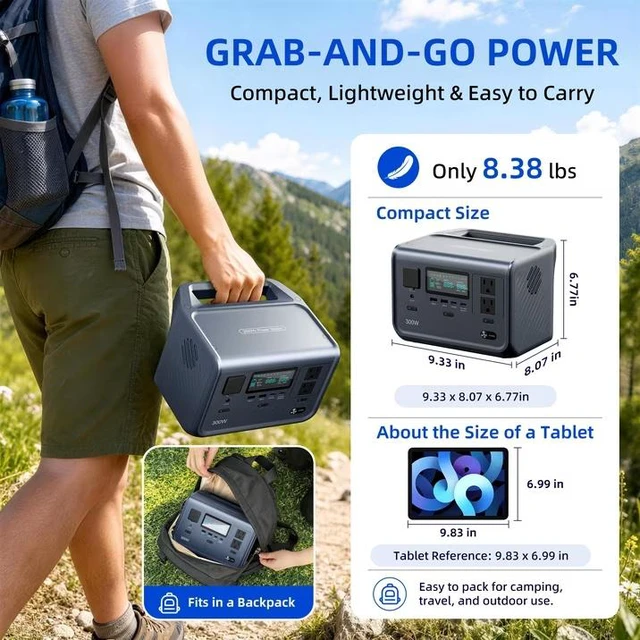 Alt view image 7 of 7 - Ark300 Upgraded 2026 Ultra-Light 8.4lbs Portable Power Station |288Wh Long-Life LiFePO4 Battery, 1.5Hr FastRecharge, 300W Solar Generator for Camping, RV, CPAP & Outages