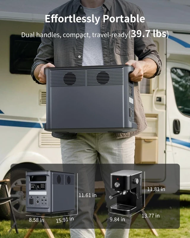 Alt view image 2 of 7 - Ark2000 1536Wh 2000W Portable Power Station, LiFePO4 Solar Generator for Camping, RV, CPAP & Outages