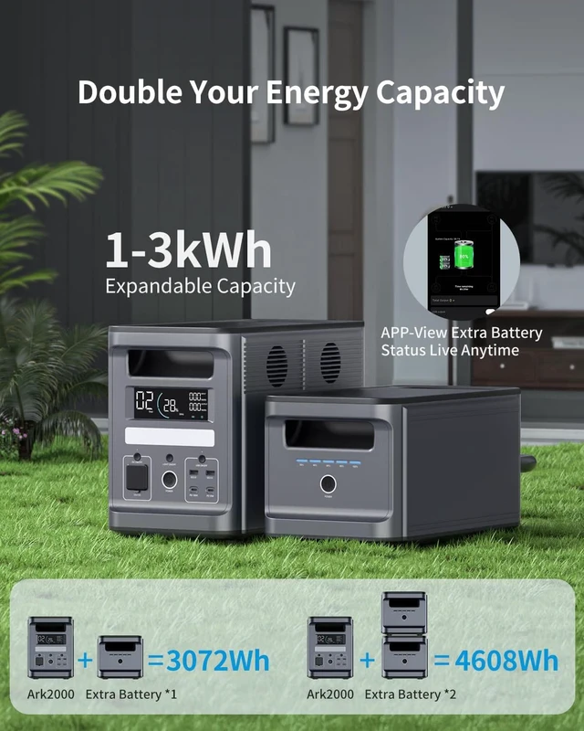 Alt view image 7 of 7 - Ark2000 1536Wh 2000W Portable Power Station, LiFePO4 Solar Generator for Camping, RV, CPAP & Outages