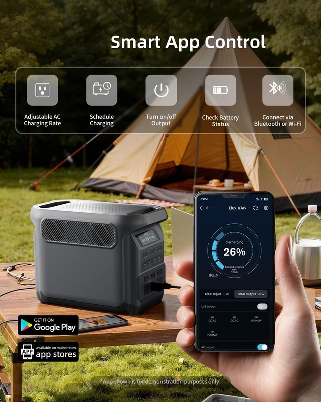 Alt view image 3 of 7 - 1024Wh 1800W Portable Power Station, LiFePO4 Solar Generator for Camping, RV, CPAP & Outages