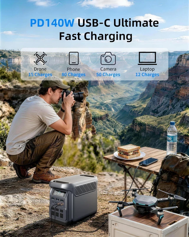 Alt view image 7 of 7 - 1024Wh 1800W Portable Power Station, LiFePO4 Solar Generator for Camping, RV, CPAP & Outages
