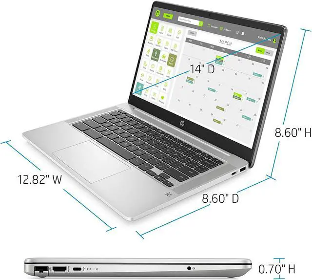 Alt view image 4 of 5 - HP Chromebook 14a-na0010nr 14" HD WLED Laptop Intel Celeron N4020 1.10GHz up to 2.80GHz Intel UHD Graphics 600 4GB LPDDR4-2400 SDRAM 32GB eMMC Backlit KB, Chrome OS