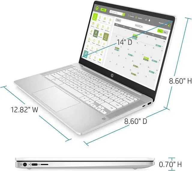Alt view image 4 of 5 - HP 14 Chromebook Laptop Computer 14" HD SVA Anti-Glare Display Intel Celeron N4000 Processor 4GB DDR4 32GB eMMC B&O Backlit Keyboard WiFi Webcam Chrome OS (White)