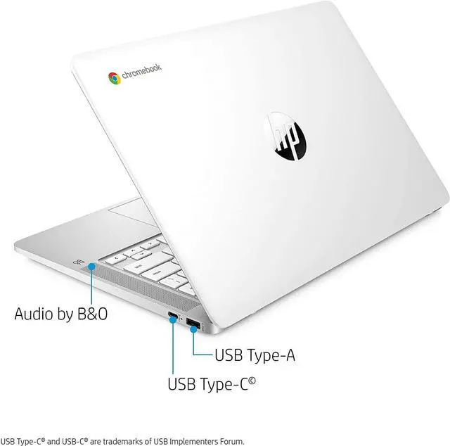 Alt view image 3 of 5 - HP 14 Chromebook Laptop Computer 14" HD SVA Anti-Glare Display Intel Celeron N4000 Processor 4GB DDR4 32GB eMMC B&O Backlit Keyboard WiFi Webcam Chrome OS (White)