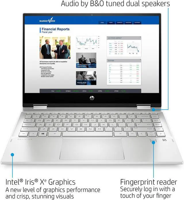 Alt view image 2 of 5 - HP Pavilion x360 14 2-in-1 Business Laptop 14" Diagonal FHD IPS Touchscreen 11th Gen Intel Quad-Core i5-1135G7 8GB RAM 512GB SSD Intel Iris Xe Graphics B&O Audio HDMI USB-C WiFi6 Webcam Win10 Silver