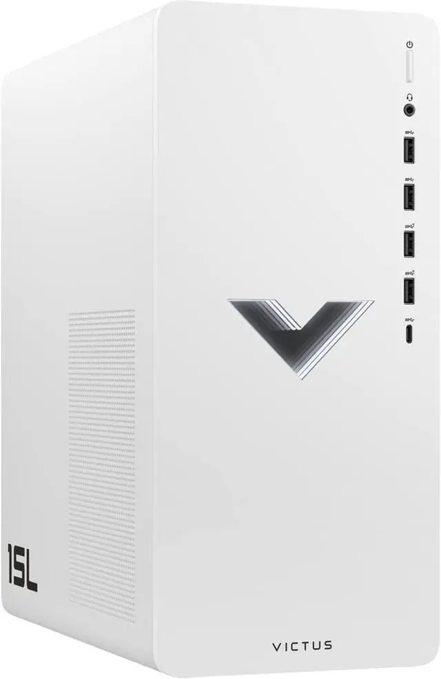 Main image of HP Victus 15L Gaming Desktop Computer 12th Gen Intel 12-Core i7-12700F Processor 16GB RAM 512GB SSD NVIDIA GeForce RTX 3060 Ti 8GB with LHR Bluetooth USB-C Win11 White
