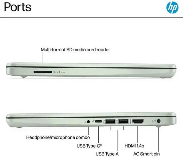 Alt view image 5 of 5 - HP 14 Lightweight Business & Student Portable Laptop 14" HD Anti-glare Intel 4-core N150 16GB RAM 192GB Storage (128GB UFS + 64GB SD Card) USB-C Long-Lasting Battery Win11