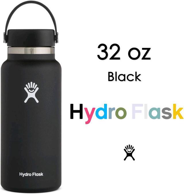 Hydro Flask 32 oz Wide Mouth Water Bottle Stainless Steel & Vacuum Insulated,  Leak Proof Flex Cap - Black 