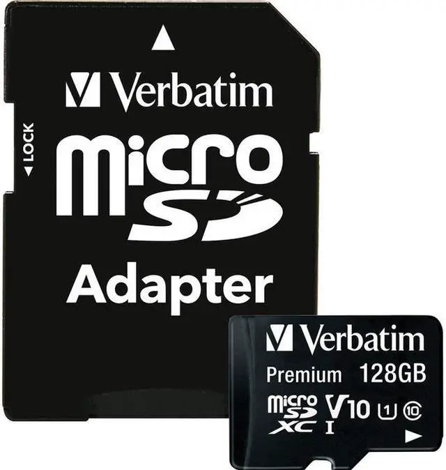 Alt view image 2 of 20 - Verbatim 128GB Premium microSDXC Memory Card with Adapter, UHS-I Class 10 - TAA Compliant - Class 10/UHS-I (U1) - 45 MB/s Read1 Pack