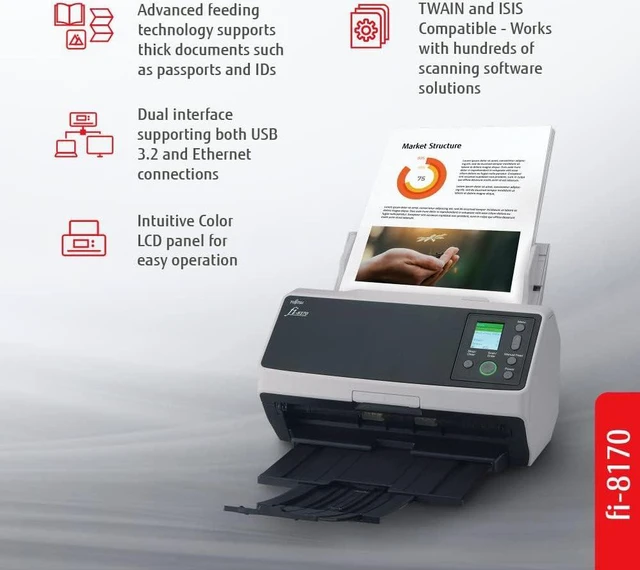 Alt view image 3 of 6 - FUJITSU FI-8170 ADF DOC SCANNER 70PPM