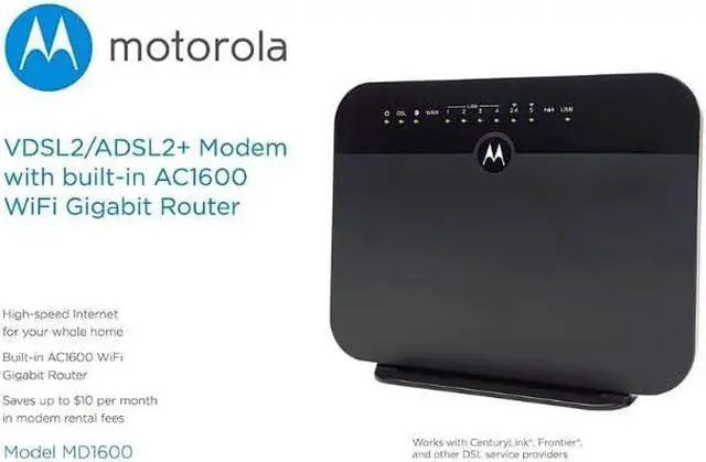 Alt view image 4 of 5 - Motorola MD1600 VDSL2/ADSL2+ Modem and AC1600 WiFi Gigabit Router Black Tested