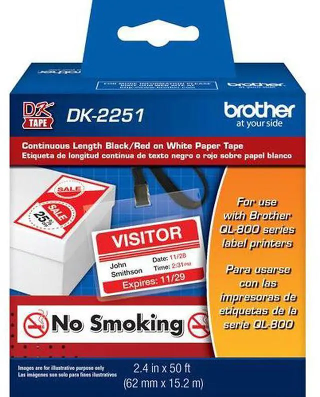 Alt view image 2 of 6 - BROTHER DK2251 Black/Red ON WHITE PAPER LABEL