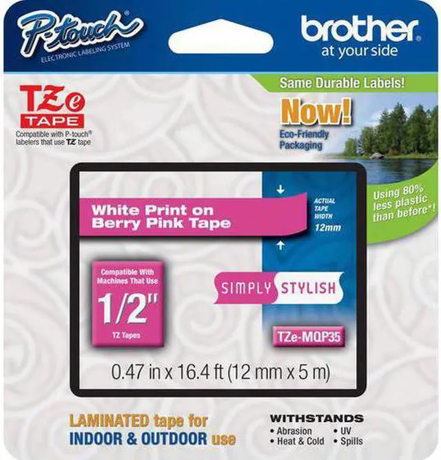 Alt view image 3 of 3 - Brother TZe-MQP35 White on Berry Pink Label Tape