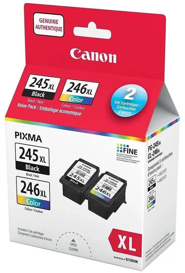 Alt view image 2 of 7 - Canon PG-245XL/CL-246XL Ink Cartridge Black/Color Value Pack, 8278B006