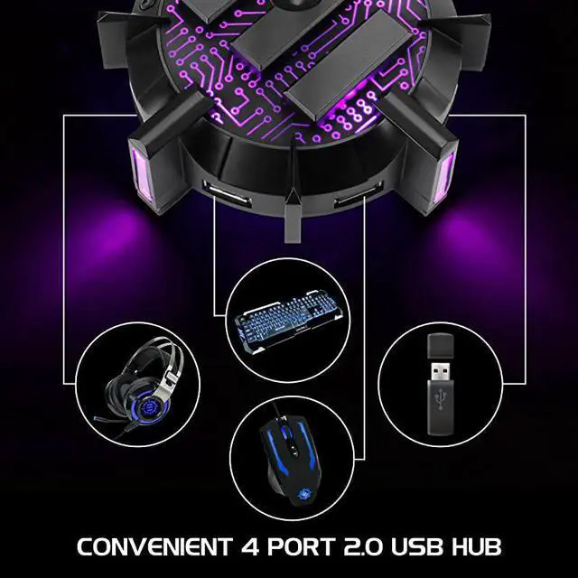 Alt view image 5 of 6 - Pro Gaming Mouse Bungee Cable Holder with 4 Port USB Hub 7 LED Color Modes with RGB Lighting Wire amp Cord Management Support for Improved Accuracy Stabilized Design for Esports