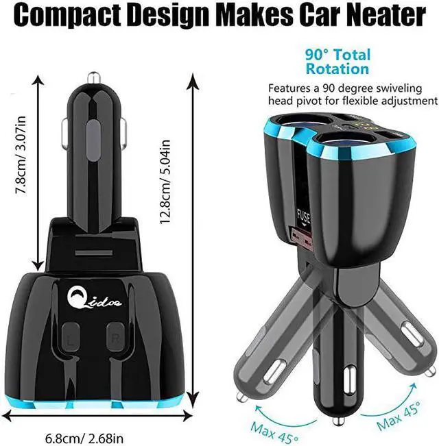 Alt view image 4 of 7 - C Car Charger Cigarette Lighter Splitter Adapter 2 Socket Type C Multi Power Outlet 12V24V 80W DC with LED Voltmeter Switch 58A Dual Port for Mobile Cell Phone GPS Dash Cam