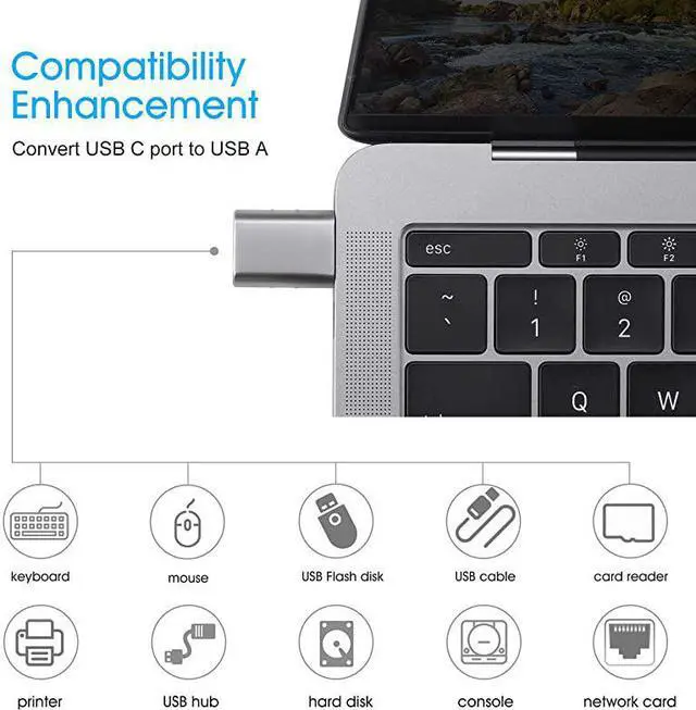 Alt view image 2 of 6 - USB C to USB Adapter 2 Pack Thunderbolt 3 to USB 30 Adapter Compatible with MacBook Pro 2019 and Before MacBook Air 20192018 Dell XPS and More Type C Devices Silver